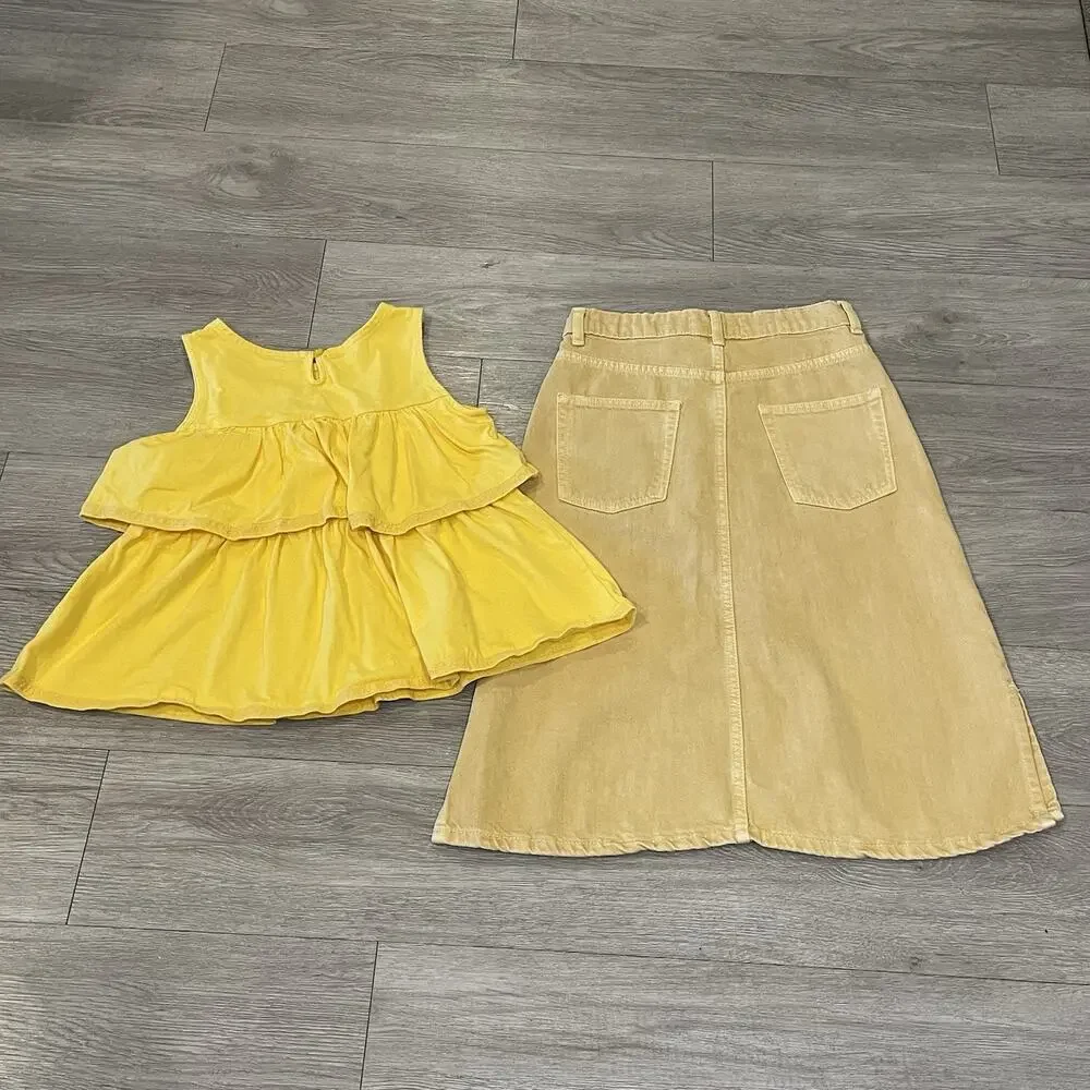 Girls Outfit Set Janie and Jack & Zara Size 10 Ruffle Top Yellow Denim Skirt‎